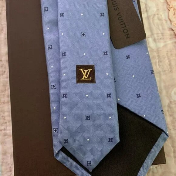 Louis Vuitton Blue Monogram Silk Neck Tie w/ Tag Box Unused - Picture 5 of 6